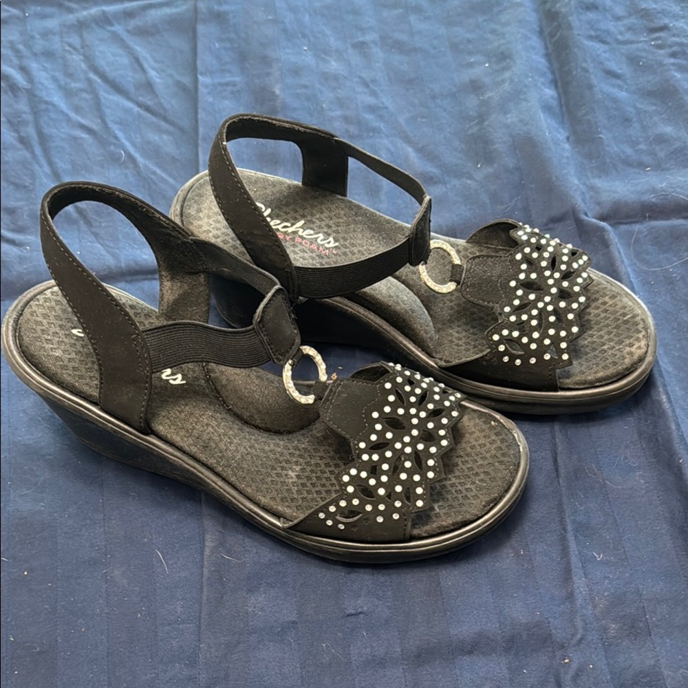 Skechers Black Comfort Sandals with Adjustable Strap